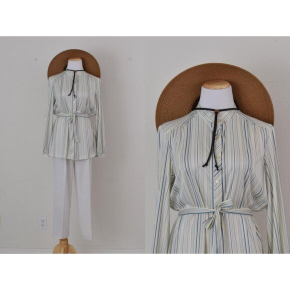Vintage 70s Mockneck Button up Secretary Blouse‎ - Picture 1 of 10